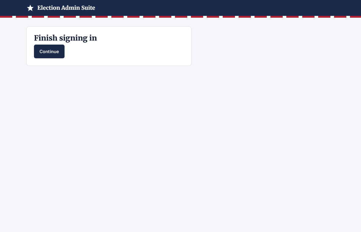 The Finish signing in page with a Continue button