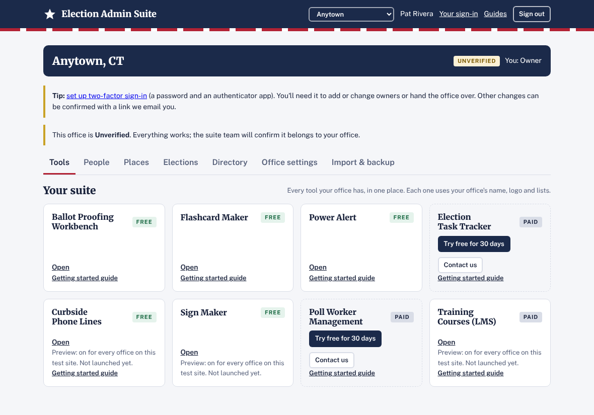 The office Tools page with free tools on and paid tools offering a free 30-day demo