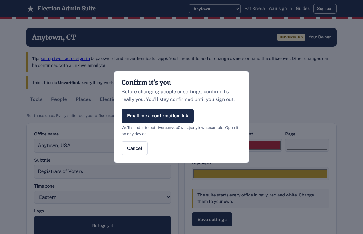 The Confirm it's you box with an Email me a confirmation link button