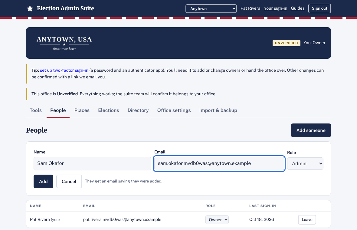The Add someone form on the People tab