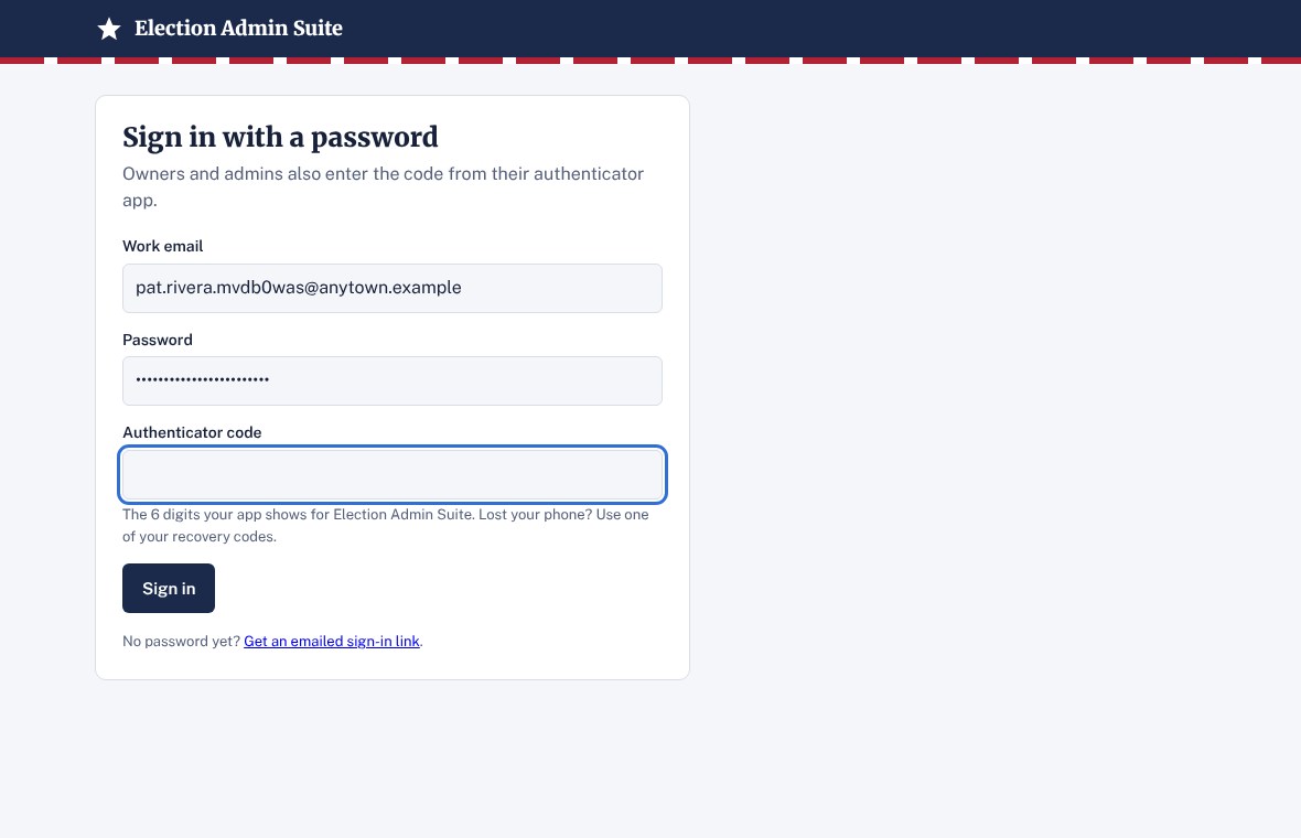 Signing in with email, password and authenticator code
