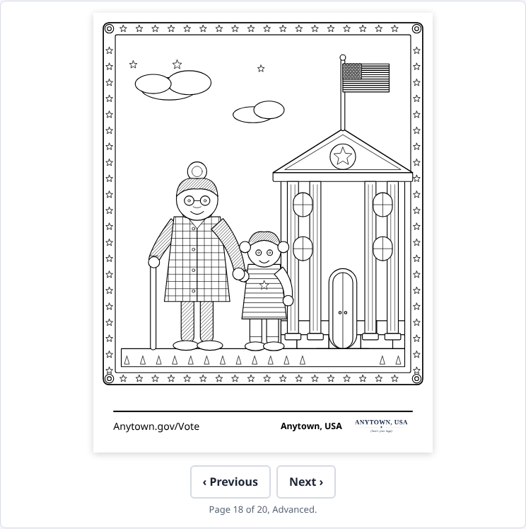 The same page in the Advanced style, with a patterned border, clouds and more detail