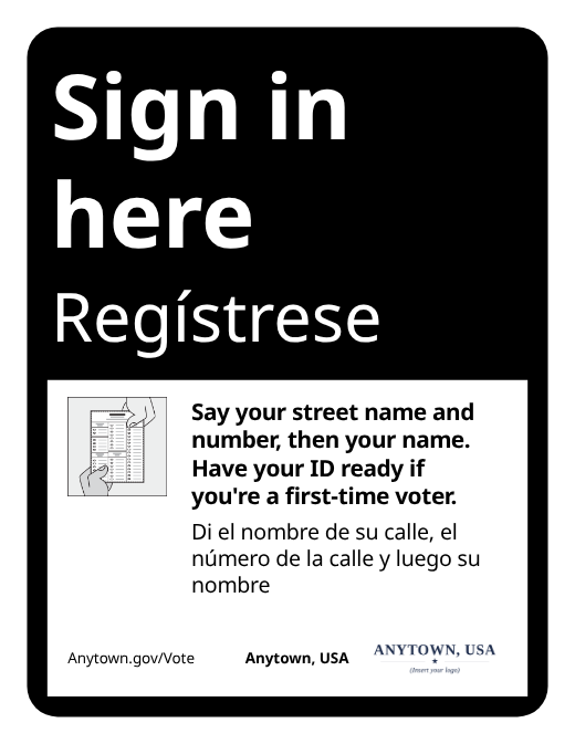 The Sign in here sign with the Holding a ballot picture