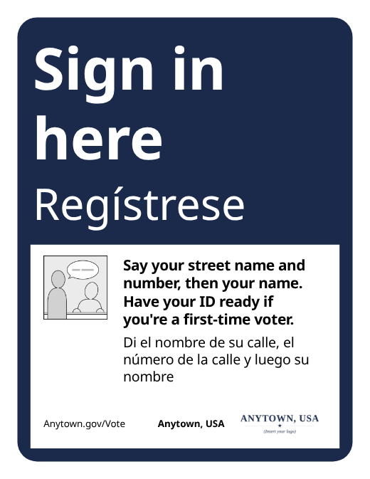 A sign in dark blue with the Anytown, USA logo