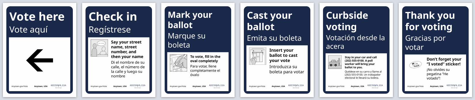 Six printed pages, one sign on each